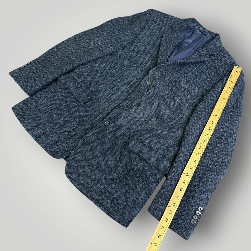 Brooks Brothers Harris‎ Tweed Wool Blazer Navy Blue Herringbone Regent Fit 44R